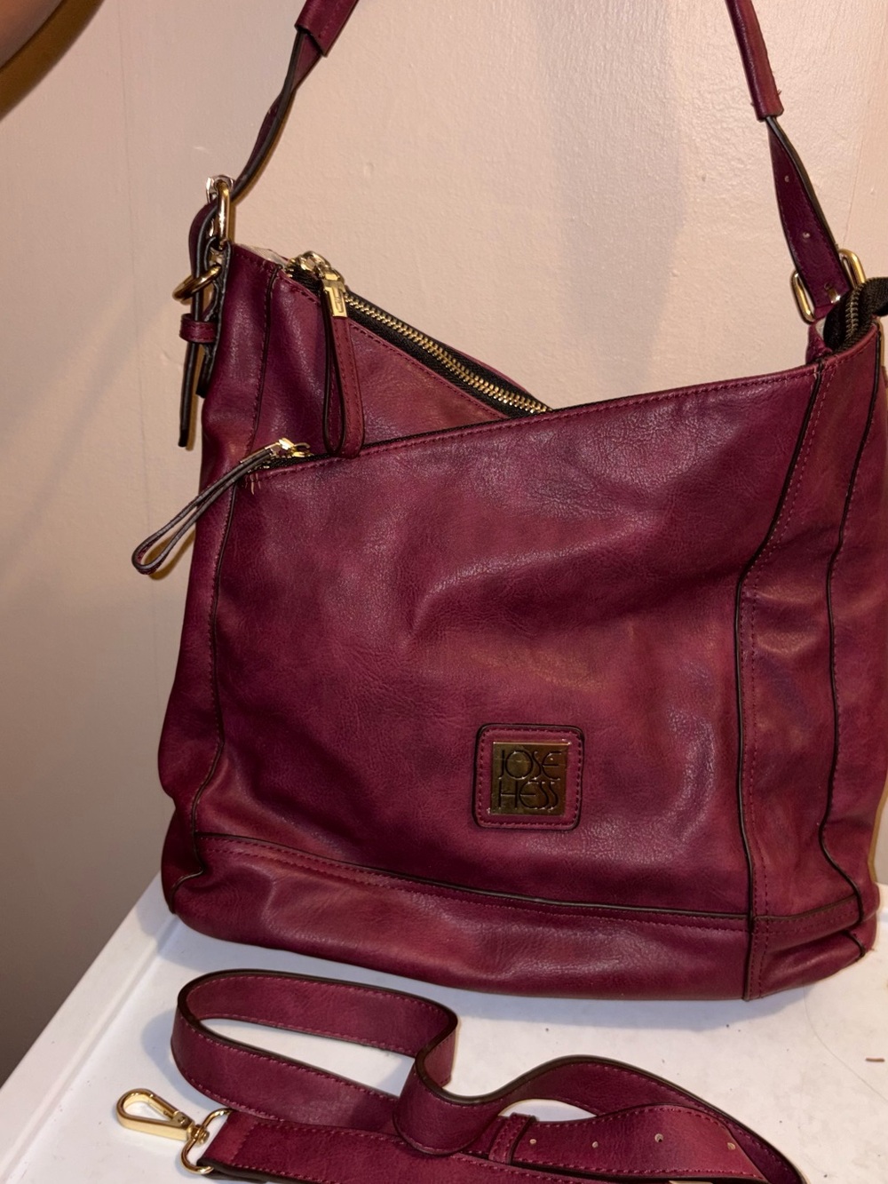 Joe Hess x Danbury Mint Burgundy Leather Crossbody Bag